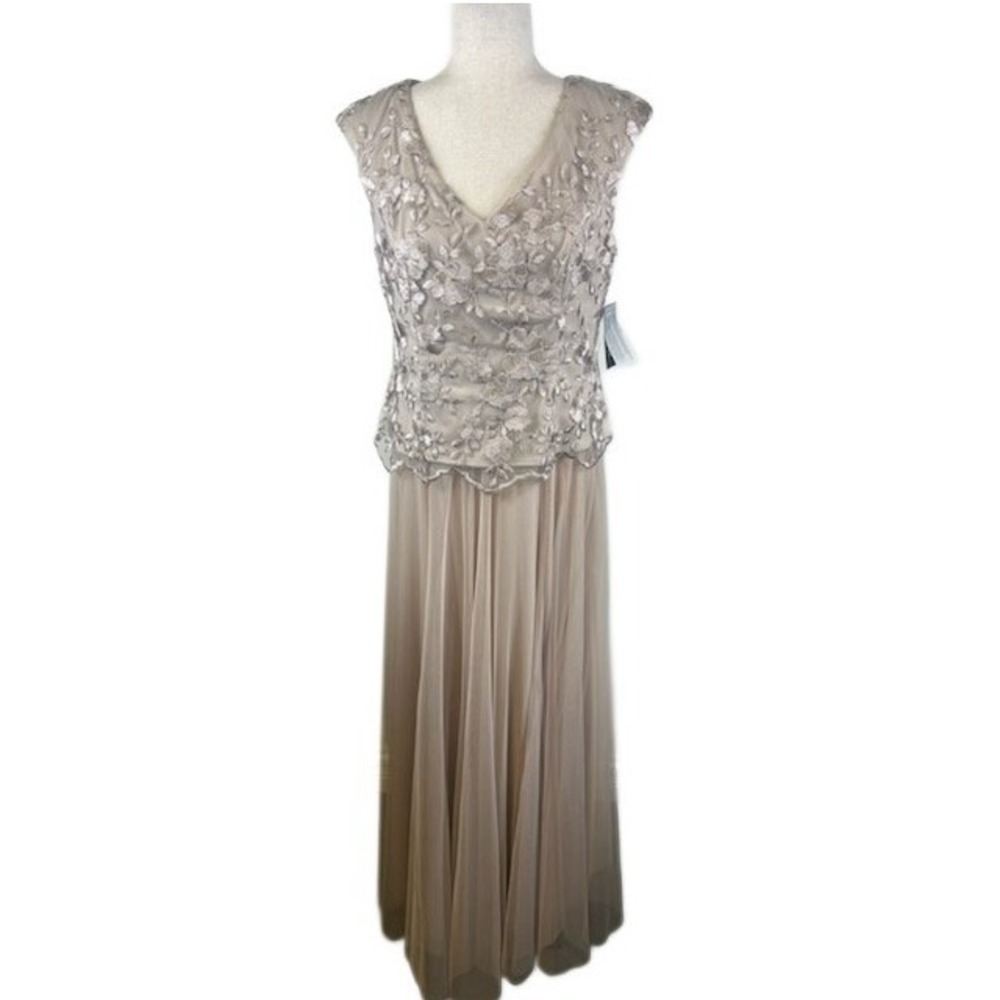 Alex Evenings Taupe Floral Lace Gown Dress Mother of Bride Wedding Guest Size‎ 8